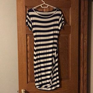 Navy and cream striped dress